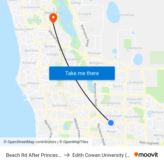Beach Rd After Princess Rd to Edith Cowan University (ECU) map