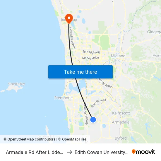 Armadale Rd After Liddelow Rd to Edith Cowan University (ECU) map