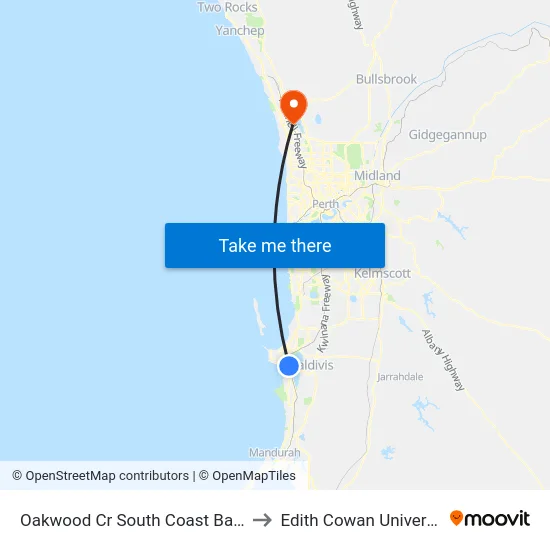 Oakwood Cr South Coast Baptist College to Edith Cowan University (ECU) map