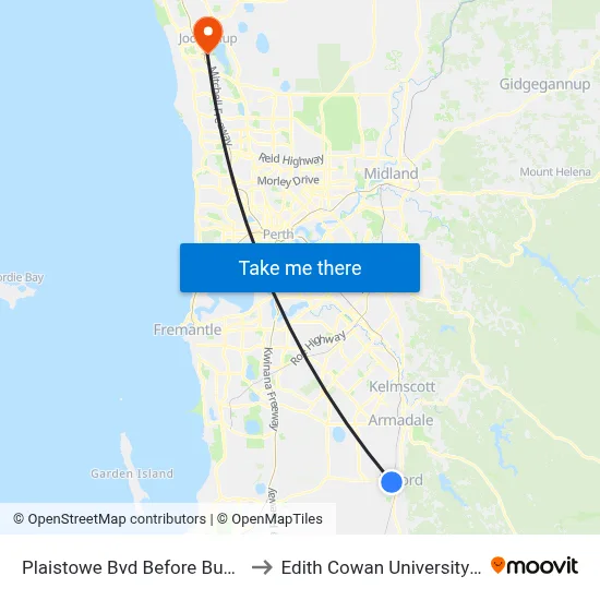 Plaistowe Bvd Before Bunya Grn to Edith Cowan University (ECU) map
