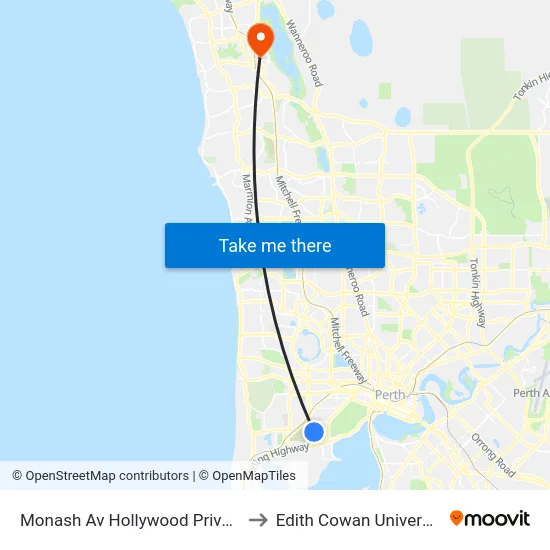 Monash Av Hollywood Private Hospital to Edith Cowan University (ECU) map