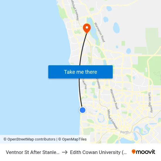 Ventnor St After Stanley St to Edith Cowan University (ECU) map