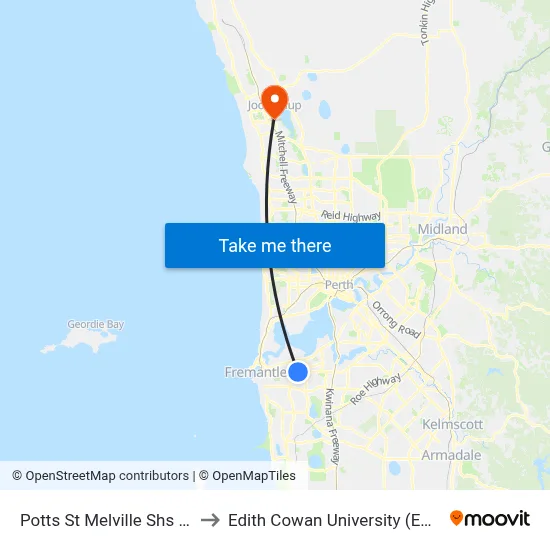 Potts St Melville Shs S4 to Edith Cowan University (ECU) map