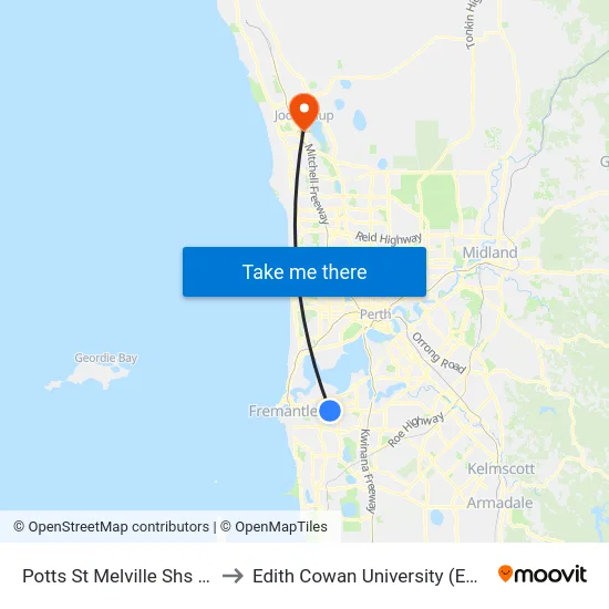 Potts St Melville Shs S2 to Edith Cowan University (ECU) map