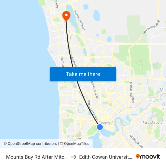Mounts Bay Rd After Mitchell Fwy to Edith Cowan University (ECU) map