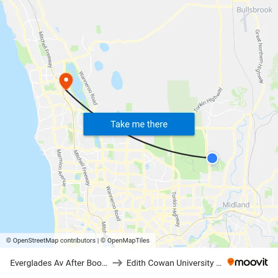 Everglades Av After Boomi Rd to Edith Cowan University (ECU) map