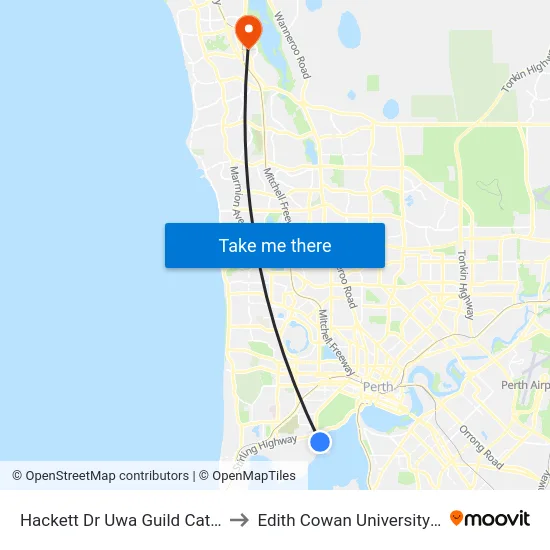 Hackett Dr Uwa Guild Cat Id 122 to Edith Cowan University (ECU) map