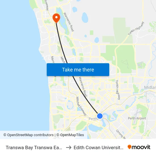 Transwa Bay Transwa East Perth to Edith Cowan University (ECU) map