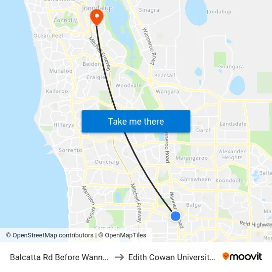 Balcatta Rd Before Wanneroo Rd to Edith Cowan University (ECU) map
