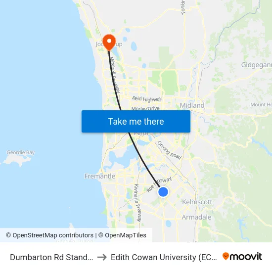 Dumbarton Rd Stand 1 to Edith Cowan University (ECU) map