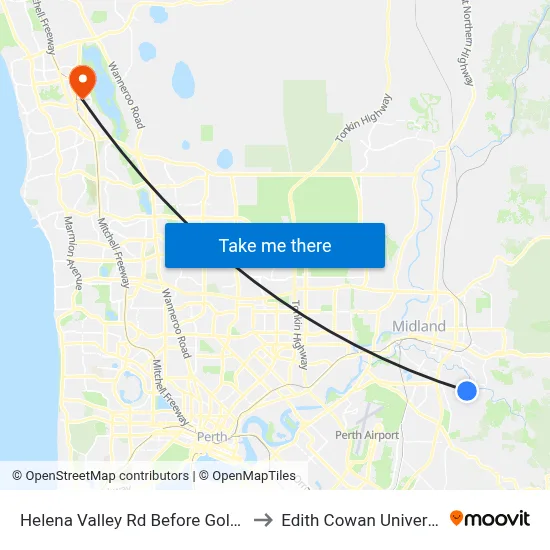 Helena Valley Rd Before Goldsbrough Ent to Edith Cowan University (ECU) map