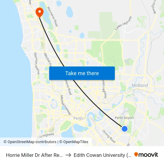 Horrie Miller Dr After Reid Rd to Edith Cowan University (ECU) map