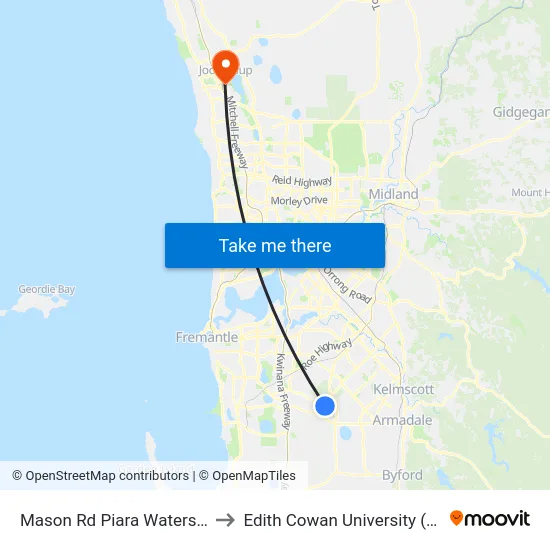 Mason Rd Piara Waters Shs to Edith Cowan University (ECU) map