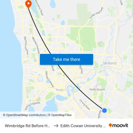 Wimbridge Rd Before Hale Rd to Edith Cowan University (ECU) map