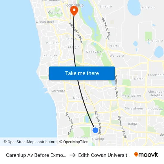 Careniup Av Before  Exmouth Vsta to Edith Cowan University (ECU) map