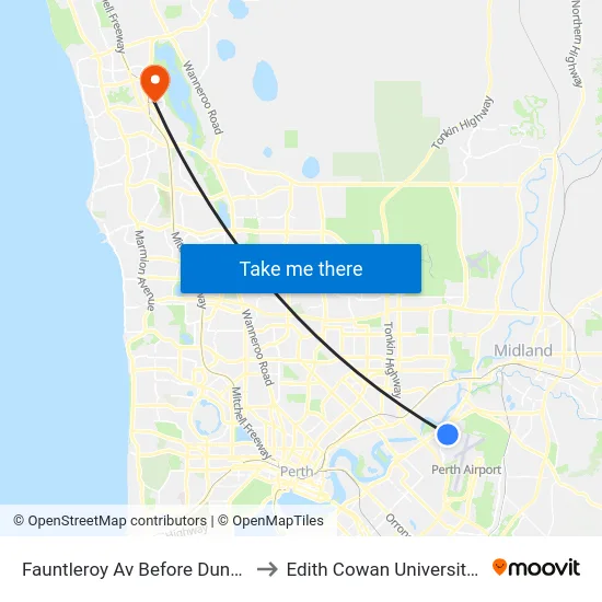 Fauntleroy Av Before Dunreath Av to Edith Cowan University (ECU) map