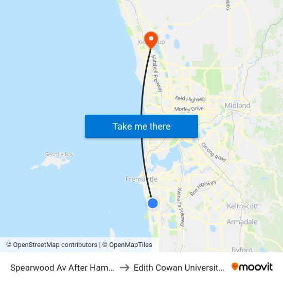 Spearwood Av After Hamilton Rd to Edith Cowan University (ECU) map