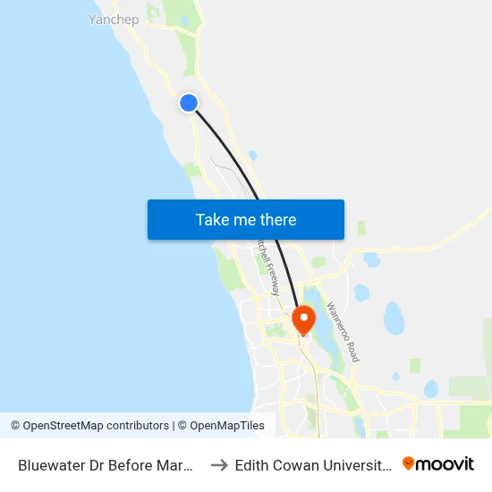 Bluewater Dr Before Marmion Ave to Edith Cowan University (ECU) map