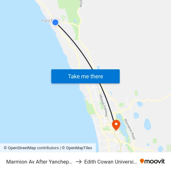 Marmion Av After Yanchep Beach Rd to Edith Cowan University (ECU) map