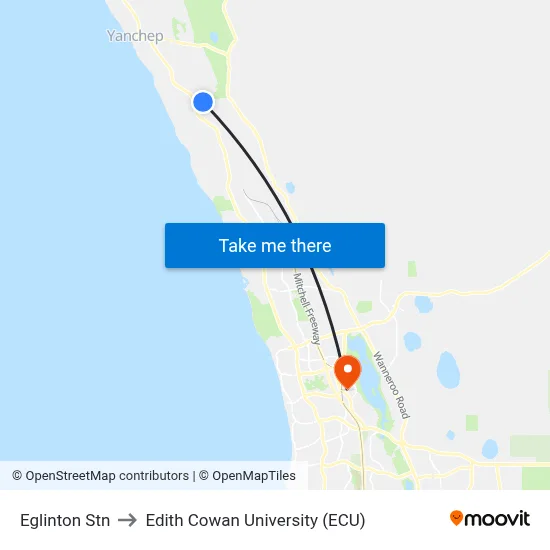 Eglinton Stn to Edith Cowan University (ECU) map