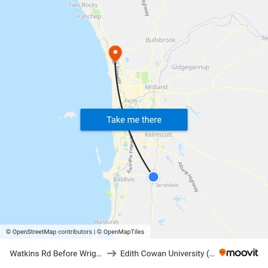 Watkins Rd Before Wright Rd to Edith Cowan University (ECU) map