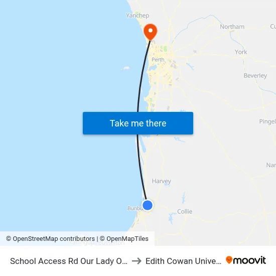 School Access Rd Our Lady Of Mercy College to Edith Cowan University (ECU) map