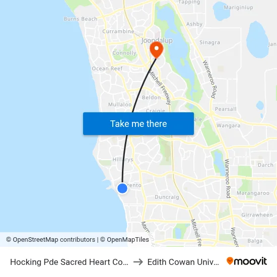 Hocking Pde Sacred Heart College Stand 1 & 2 to Edith Cowan University (ECU) map