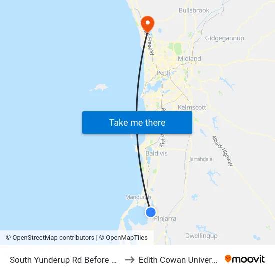 South Yunderup Rd Before Yunderup Rd to Edith Cowan University (ECU) map