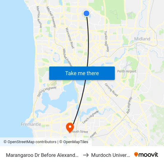 Marangaroo Dr Before Alexander Dr to Murdoch University map