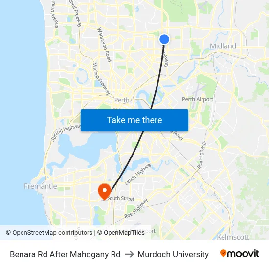 Benara Rd After Mahogany Rd to Murdoch University map