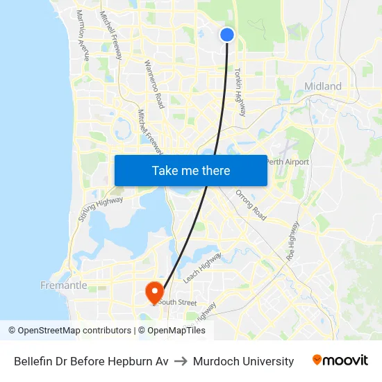 Bellefin Dr Before Hepburn Av to Murdoch University map