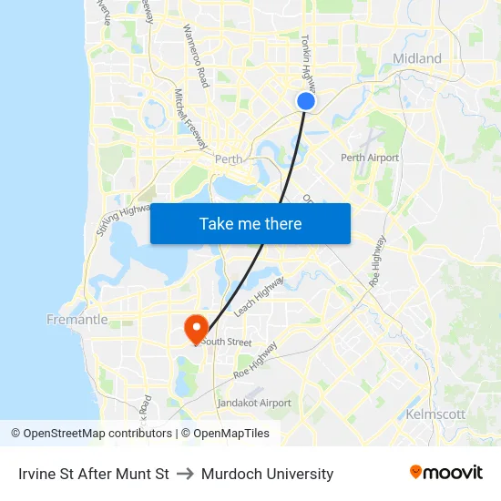 Irvine St After Munt St to Murdoch University map