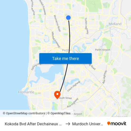Kokoda Bvd After Dechaineux Pwy to Murdoch University map