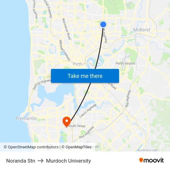 Noranda Stn to Murdoch University map