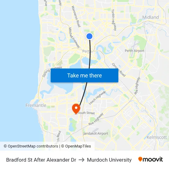 Bradford St After Alexander Dr to Murdoch University map