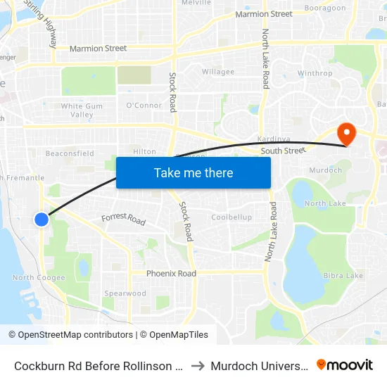 Cockburn Rd Before Rollinson Rd to Murdoch University map
