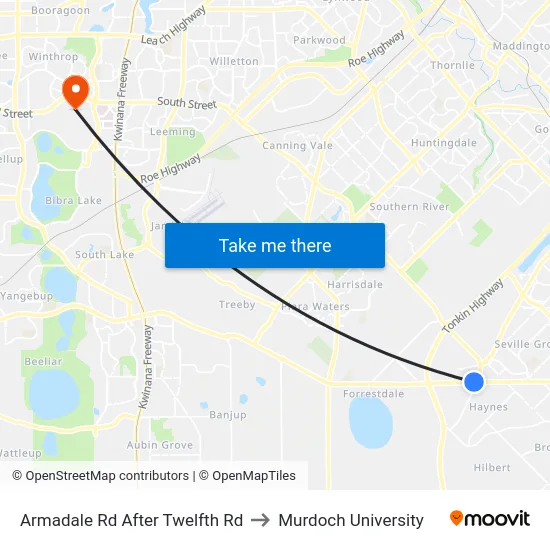 Armadale Rd After Twelfth Rd to Murdoch University map