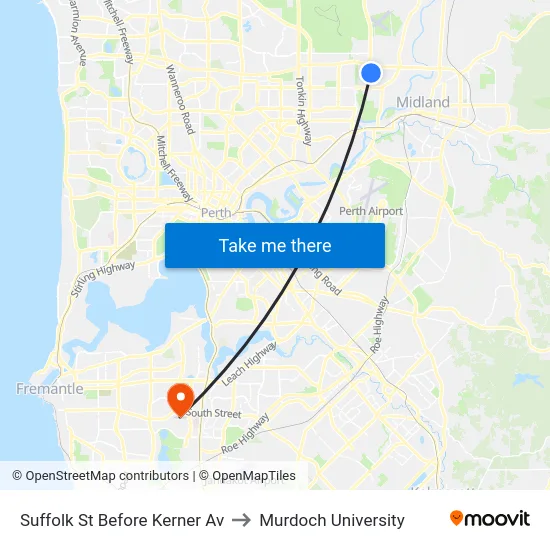 Suffolk St Before Kerner Av to Murdoch University map