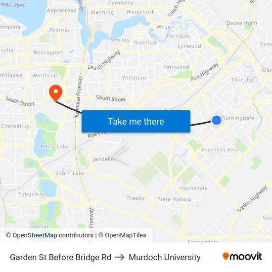 Garden St Before Bridge Rd to Murdoch University map