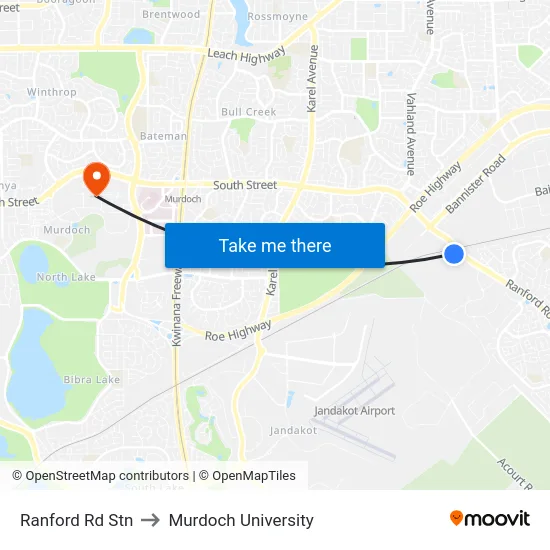 Ranford Rd Stn to Murdoch University map
