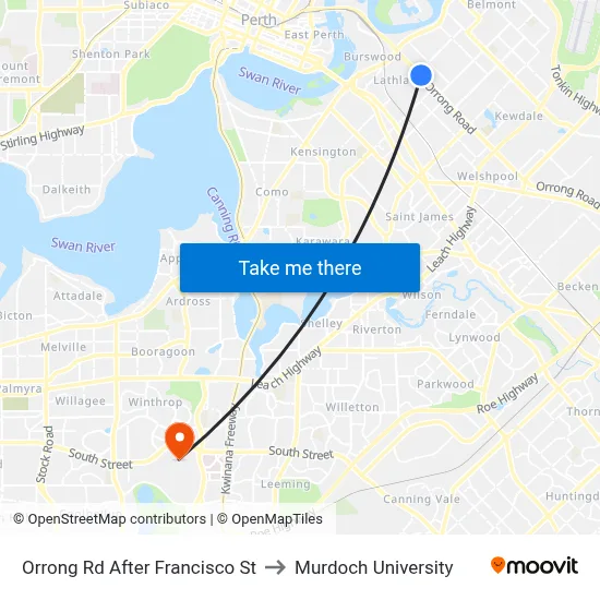 Orrong Rd After Francisco St to Murdoch University map