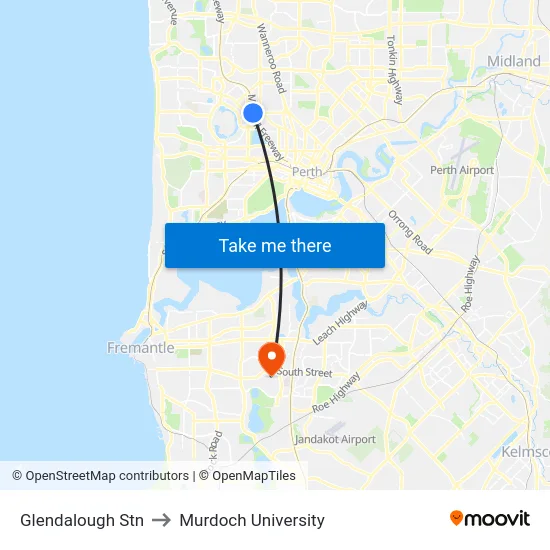 Glendalough Stn to Murdoch University map
