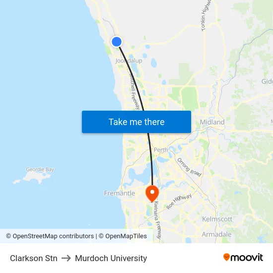 Clarkson Stn to Murdoch University map
