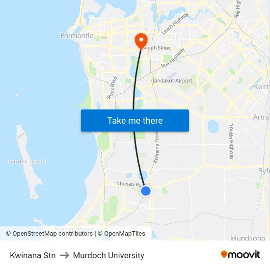 Kwinana Stn to Murdoch University map