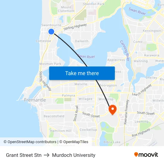 Grant Street Stn to Murdoch University map