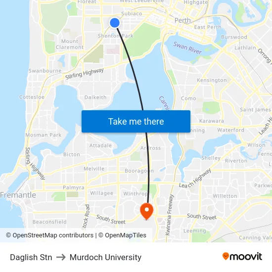 Daglish Stn to Murdoch University map