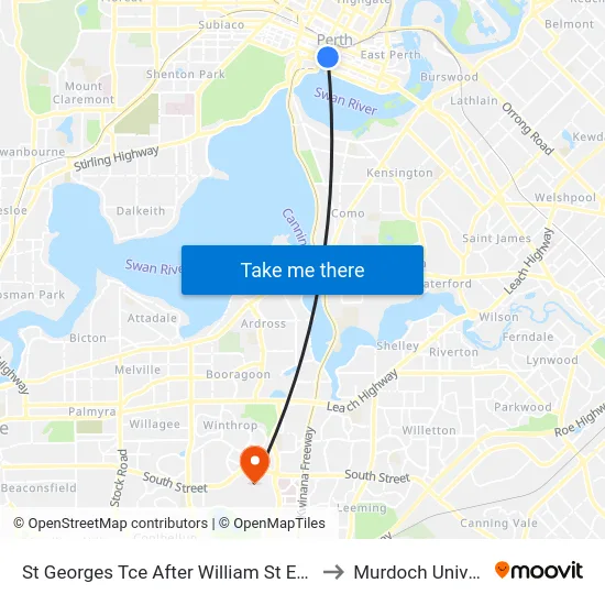 St Georges Tce After William St Eastbound to Murdoch University map