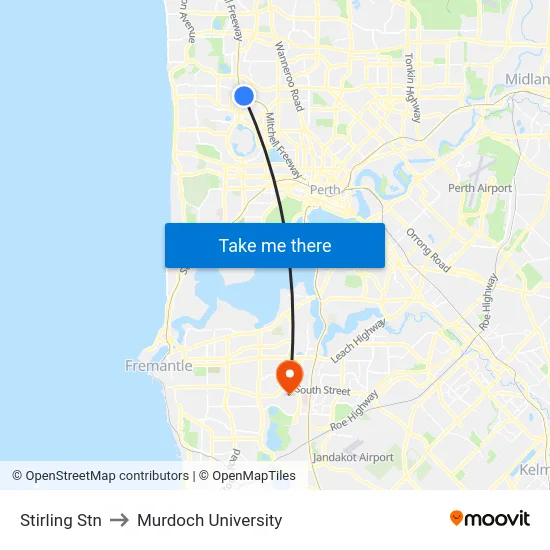 Stirling Stn to Murdoch University map