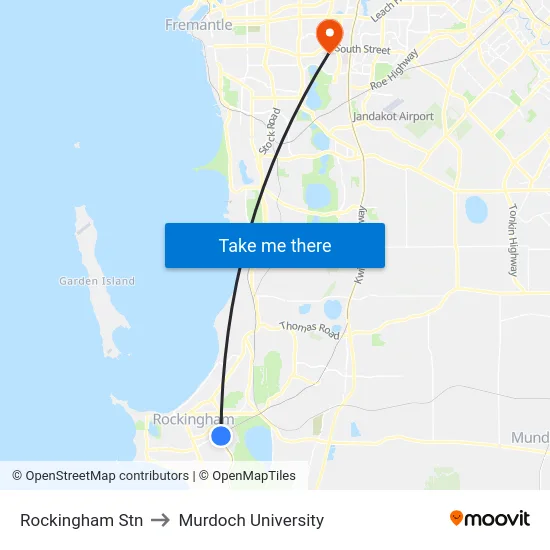 Rockingham Stn to Murdoch University map