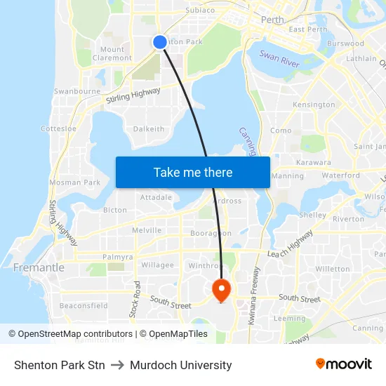 Shenton Park Stn to Murdoch University map